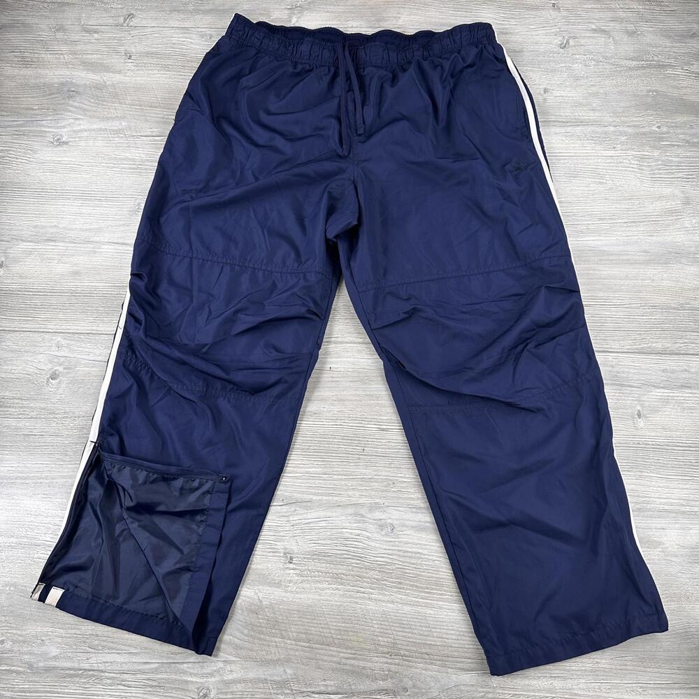 VTG Starter Warm Up Pants Mens XL Navy Blue Striped Shiny Dazzle Y2K Basketball